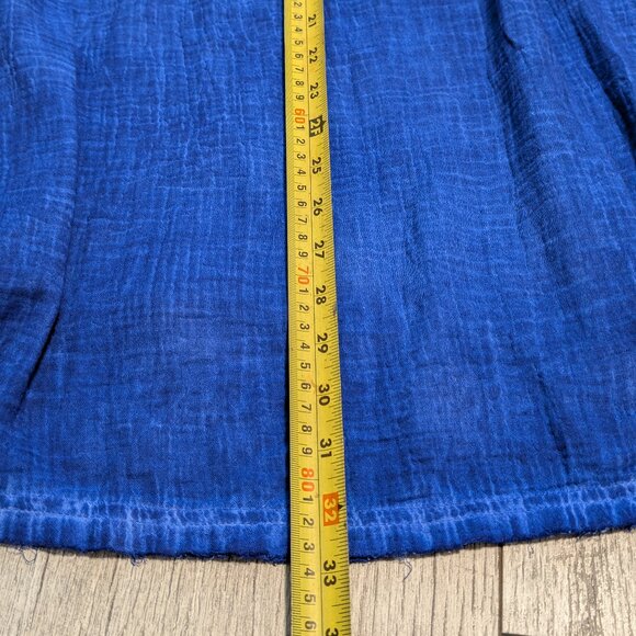 Indigo Hand-Dyed Look Button-Up Blouse | 100% Cotton, Raw Edges, Size 1X (NWT) - Picture 14 of 14